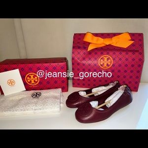 Tory Burch Minnie Travel Ballet with Logo- Nappa Leather
